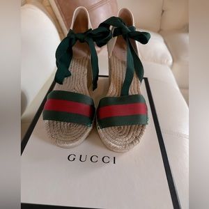 Gucci wedge espadrilles. Lace up ankle. Size 8.5